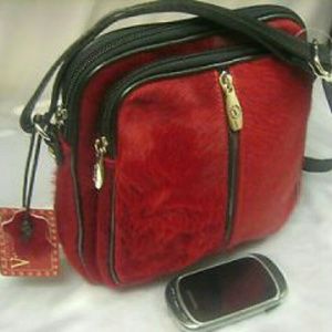 Valentina Red Fur Satchel/Crossbody Bag